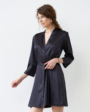 Satin 3/4 sleeve Robe S03200 black