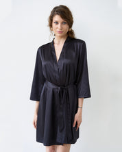 Satin 3/4 sleeve Robe S03200 black