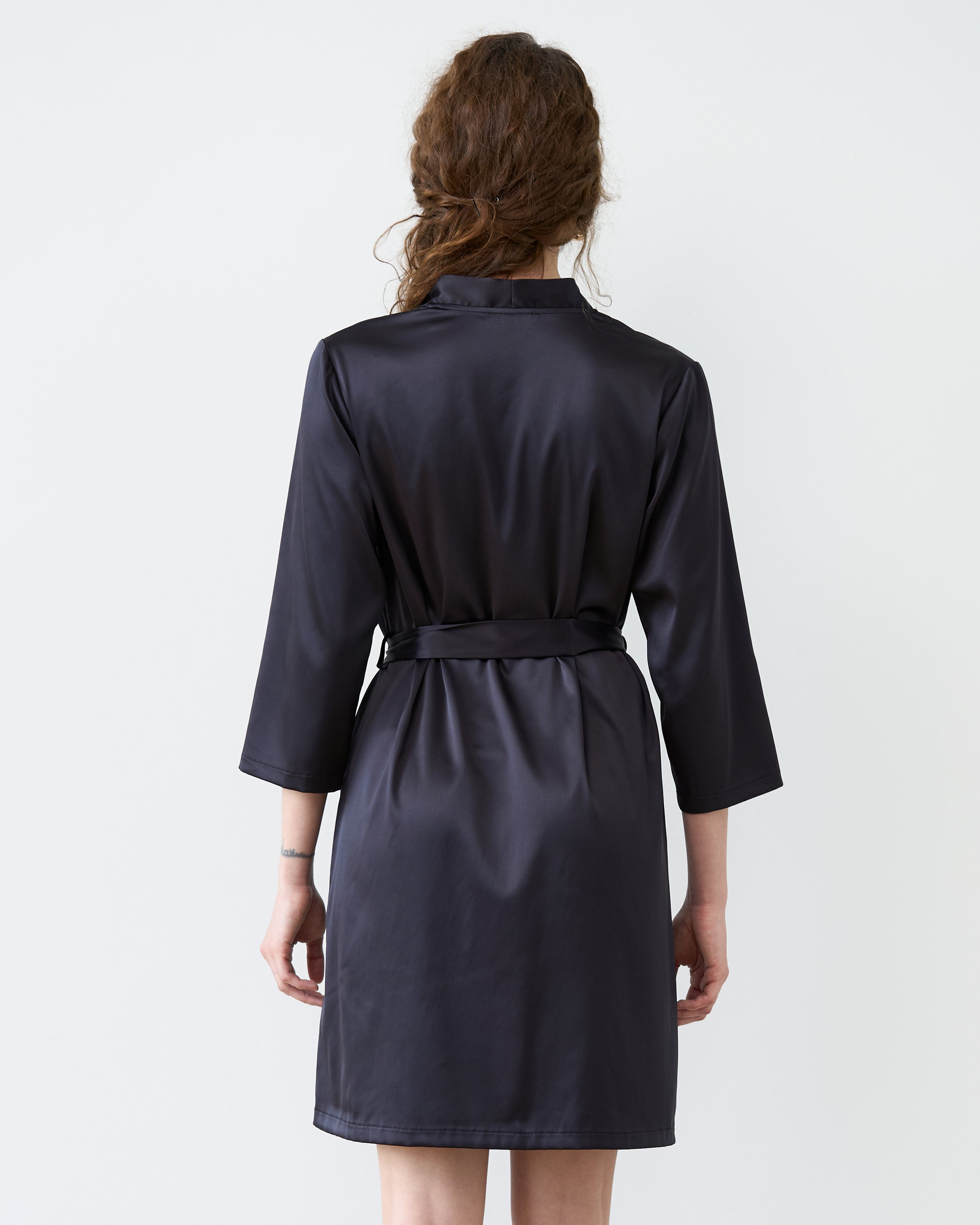 Satin 3/4 sleeve Robe S03200 black