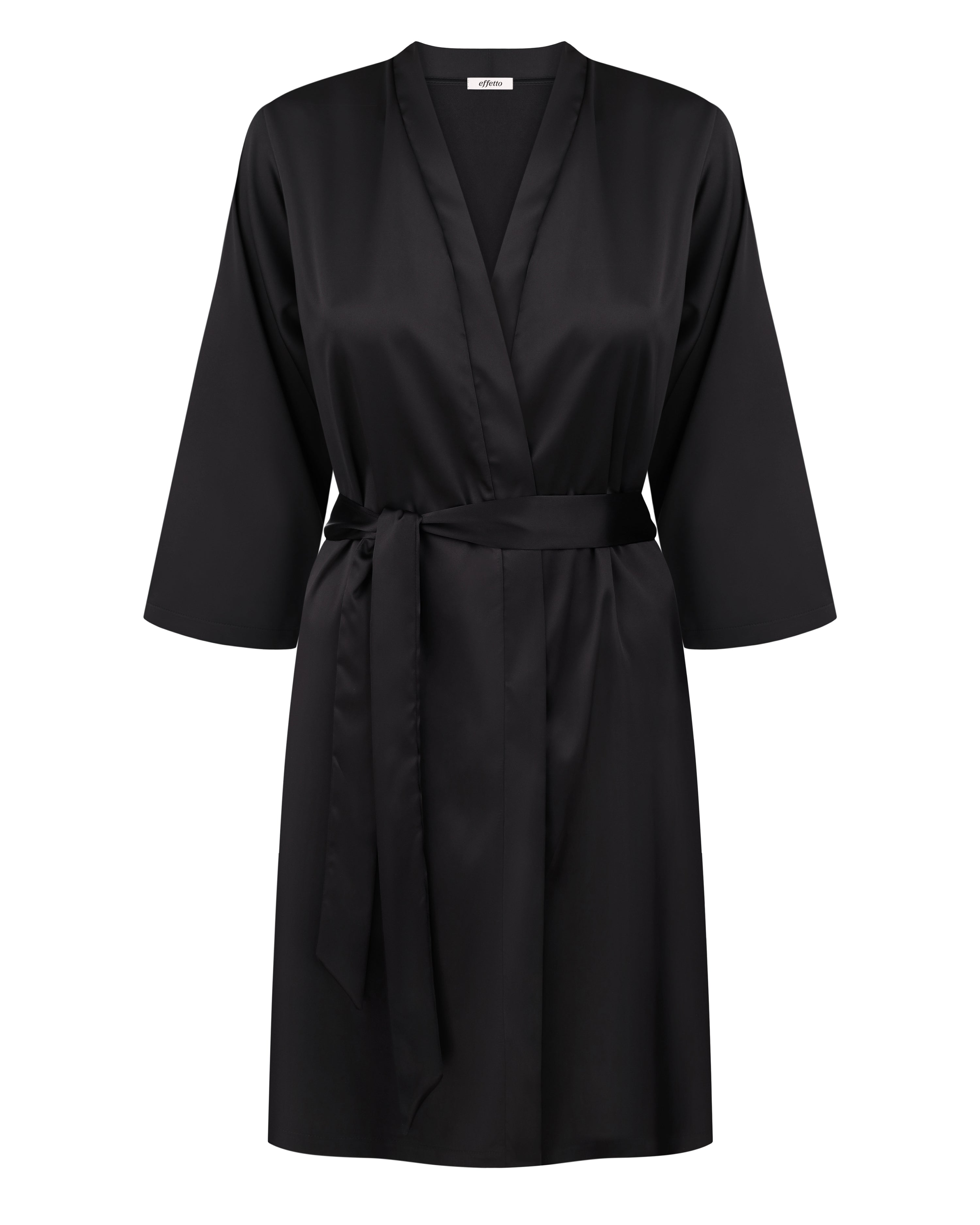 Satin 3/4 sleeve Robe S03200 black