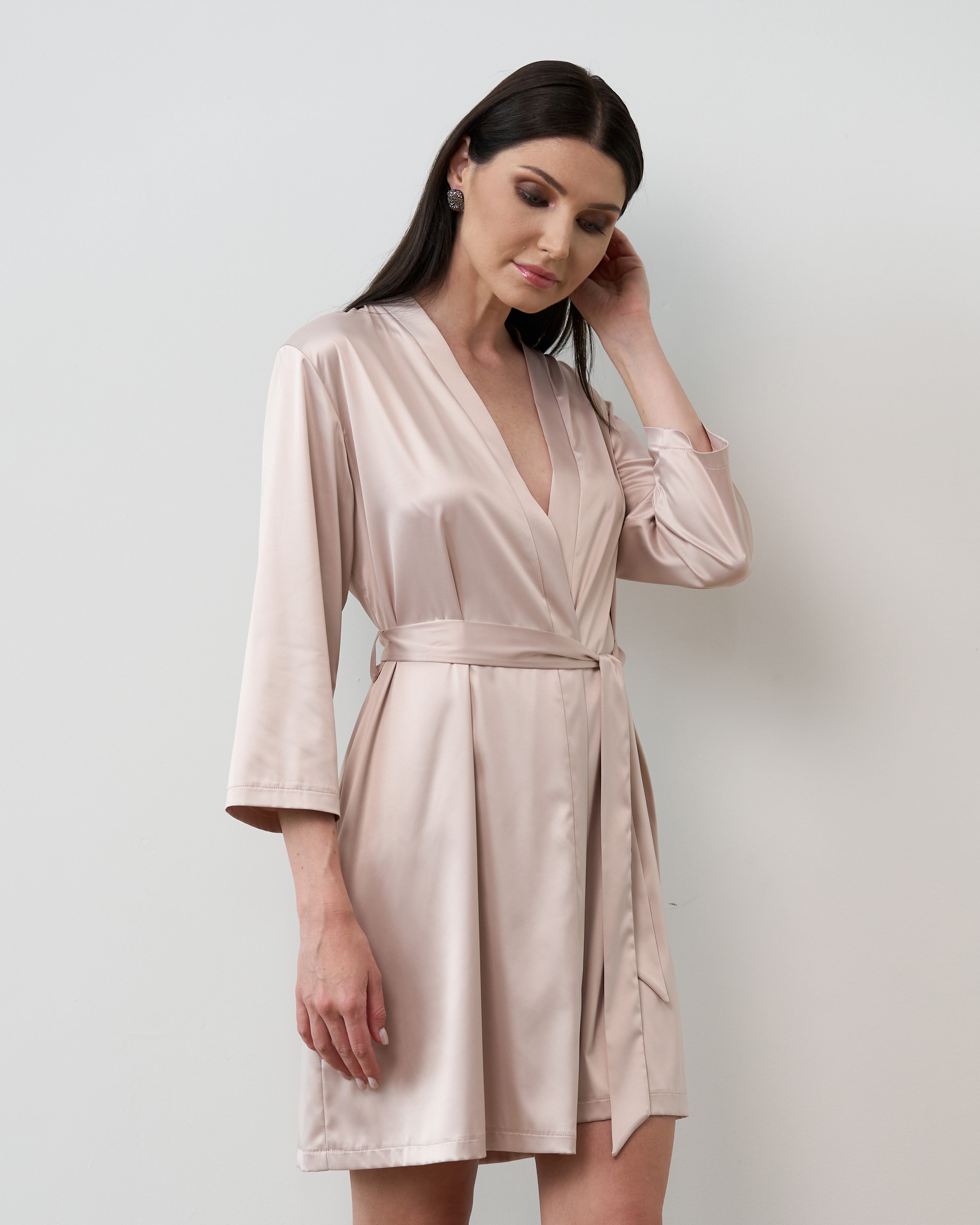 Satin 3/4 sleeve Robe S03200 blush