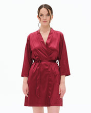 Satin 3/4 sleeve Robe S03200 burgundy