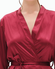 Satin 3/4 sleeve Robe S03200 burgundy