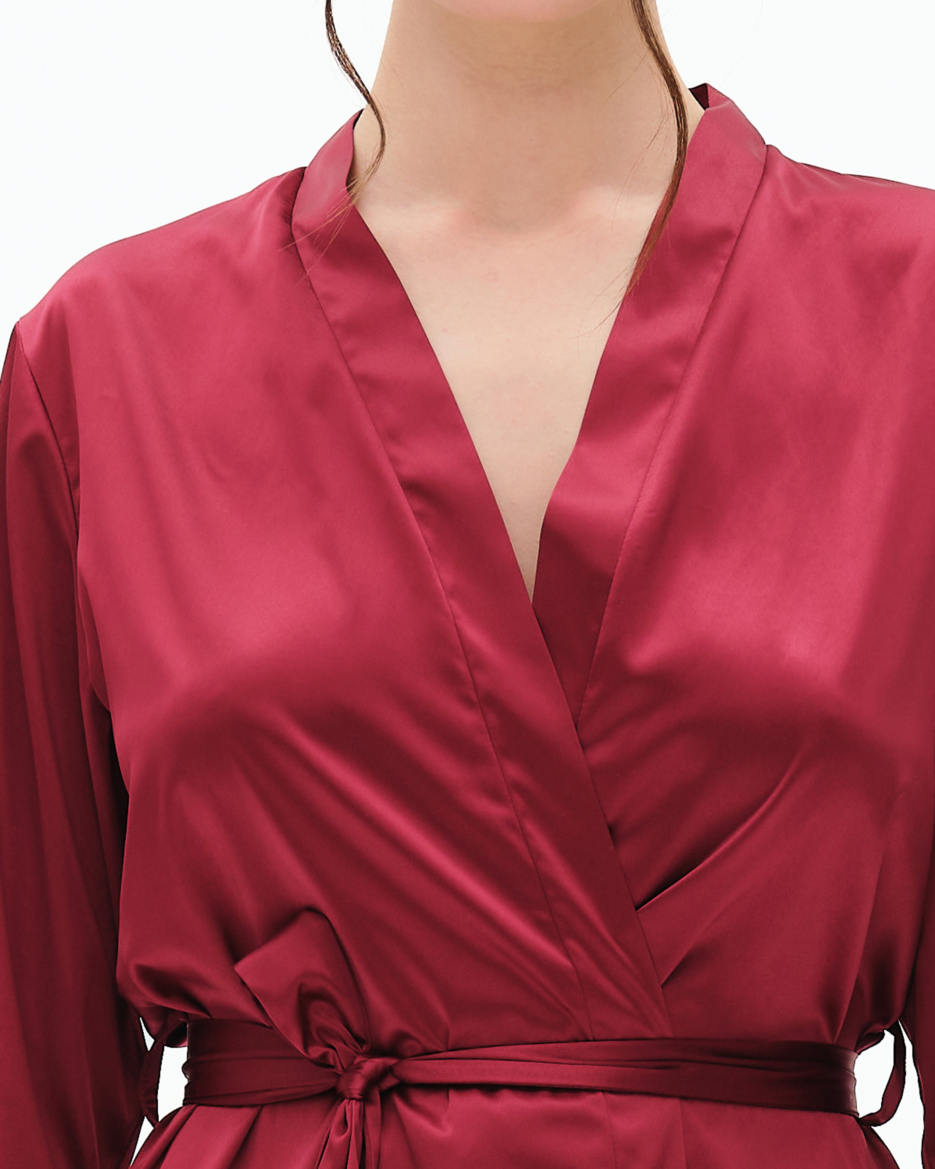 Satin 3/4 sleeve Robe S03200 burgundy