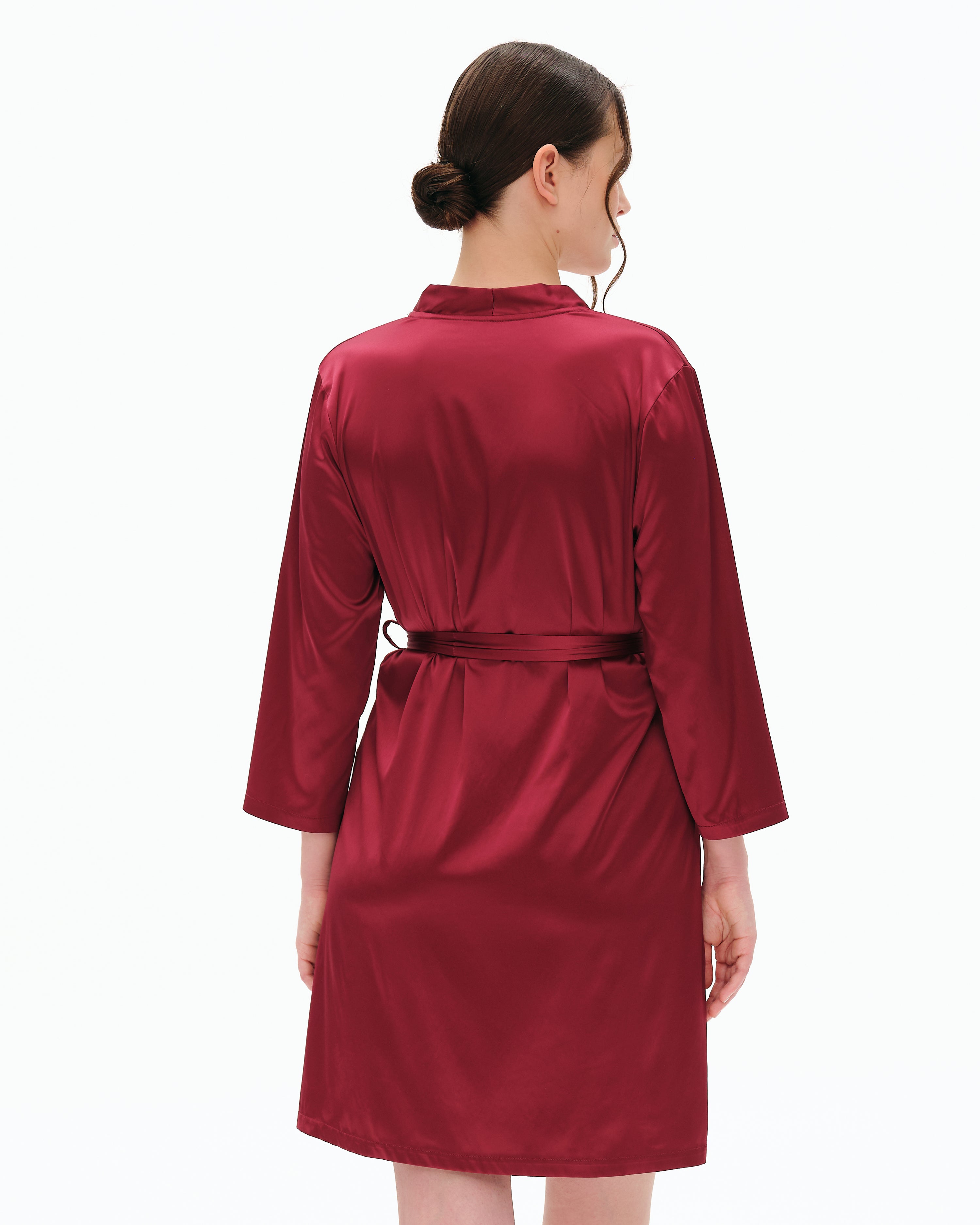 Satin 3/4 sleeve Robe S03200 burgundy