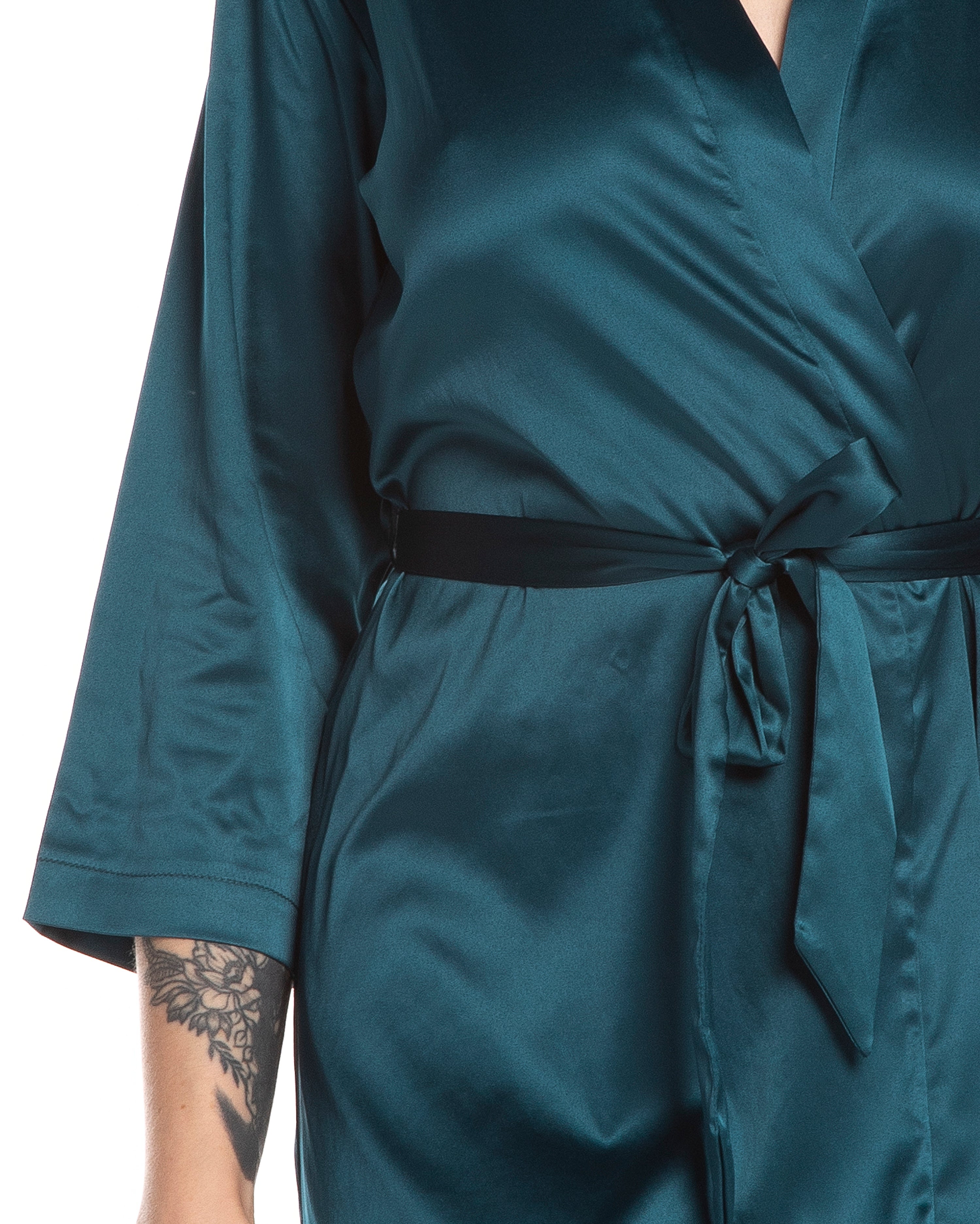 Satin 3/4 sleeve Robe S03200 emerald