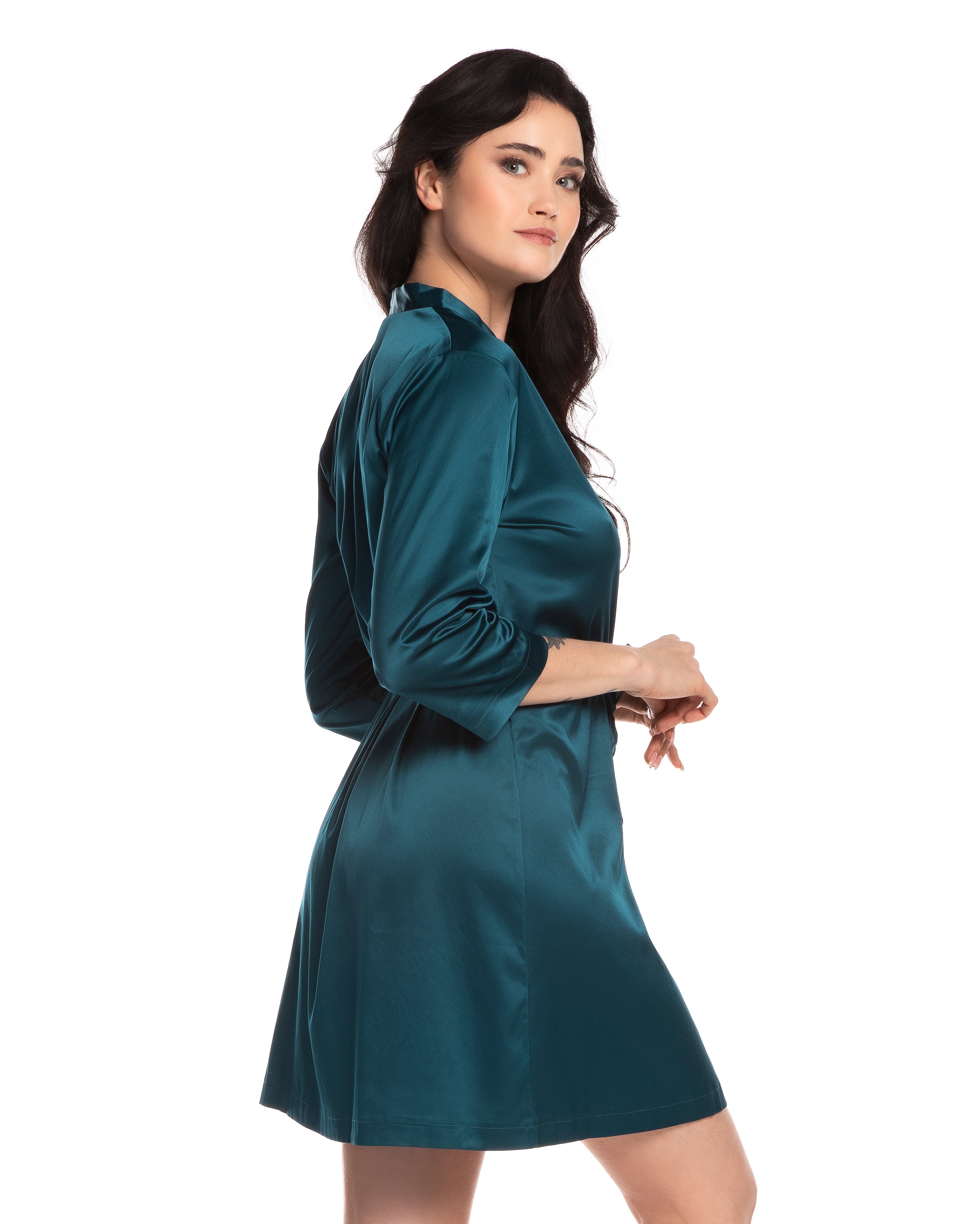 Satin 3/4 sleeve Robe S03200 emerald