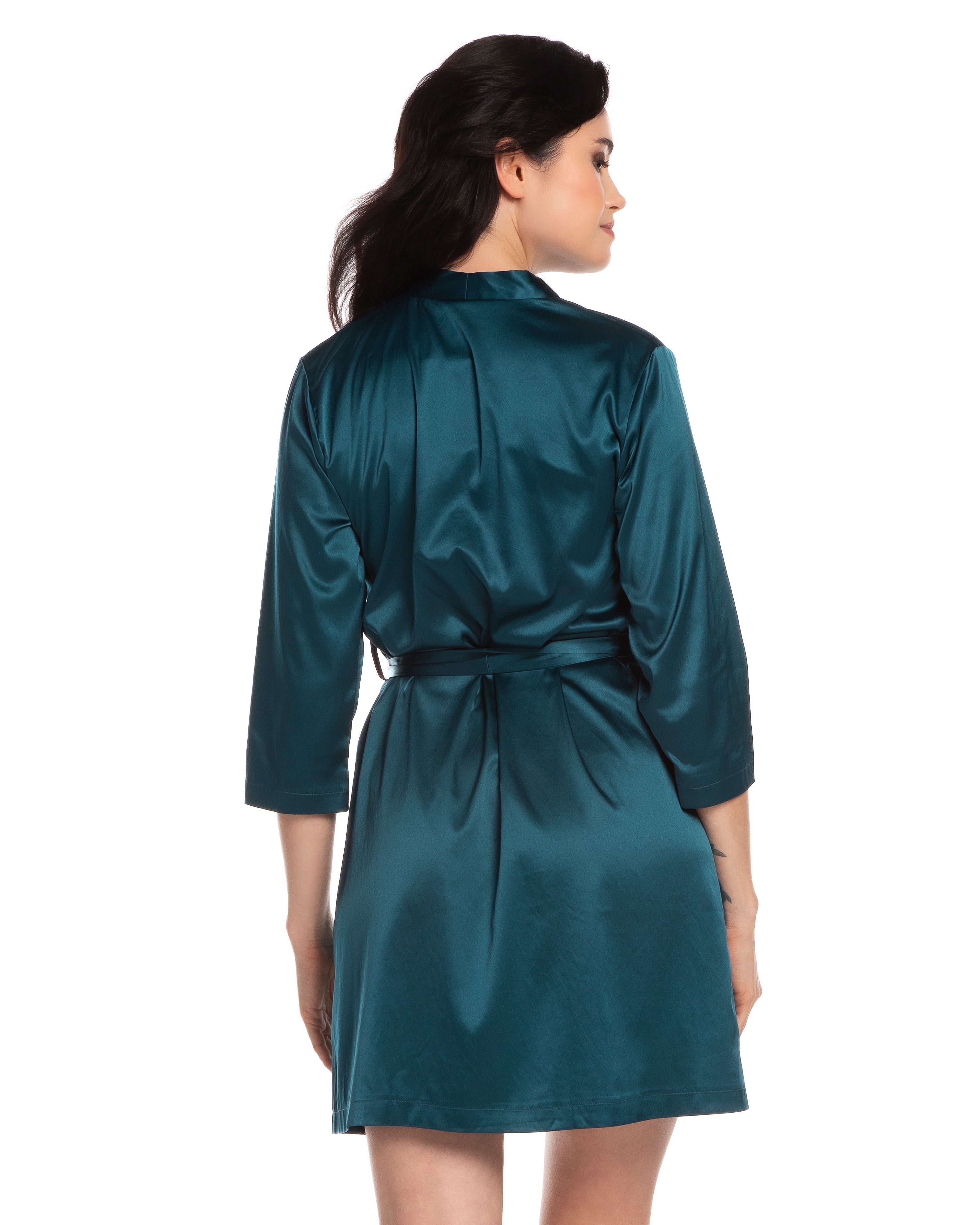 Satin 3/4 sleeve Robe S03200 emerald