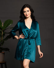 Satin 3/4 sleeve Robe S03200 emerald