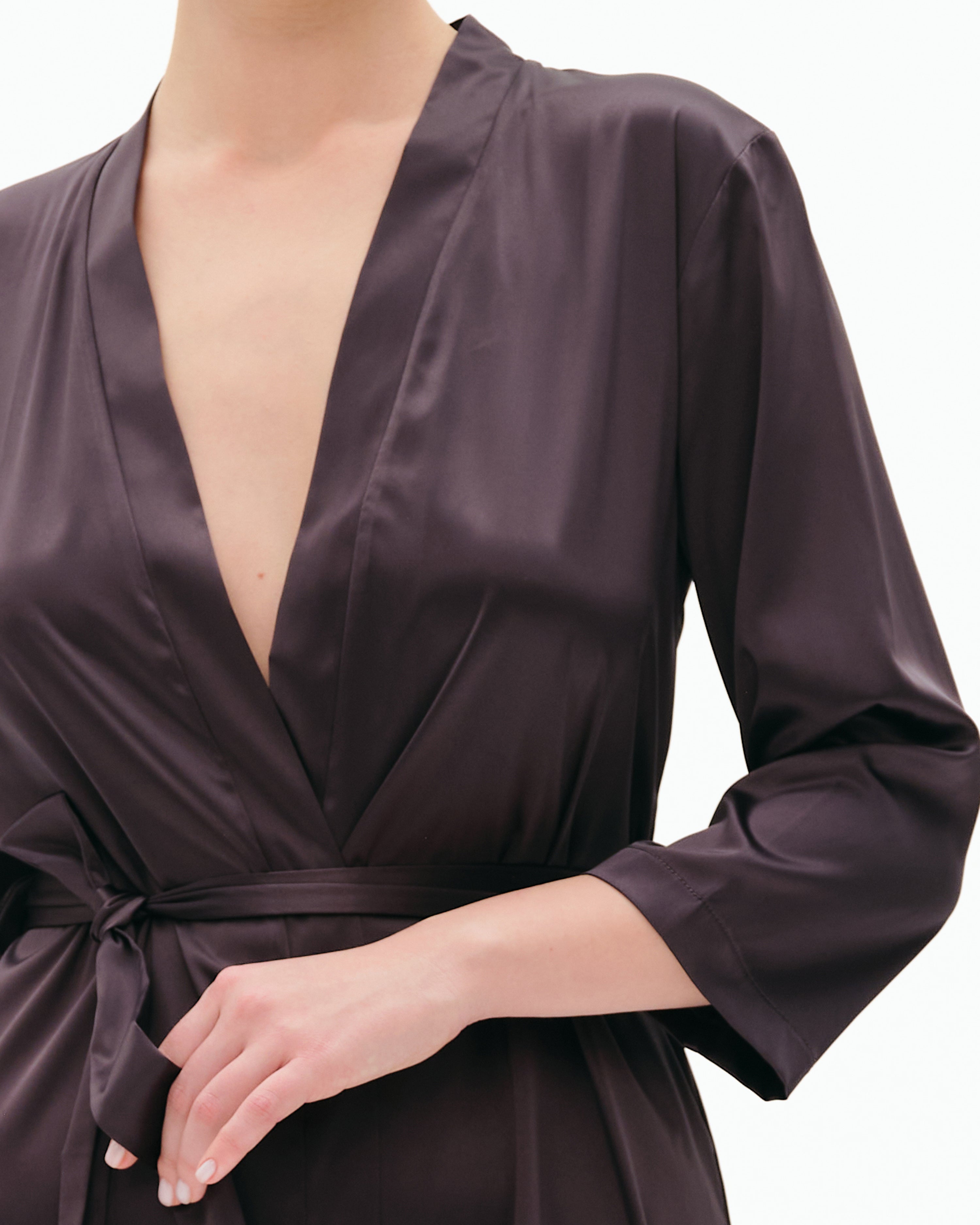 Satin 3/4 sleeve Robe S03200 grey