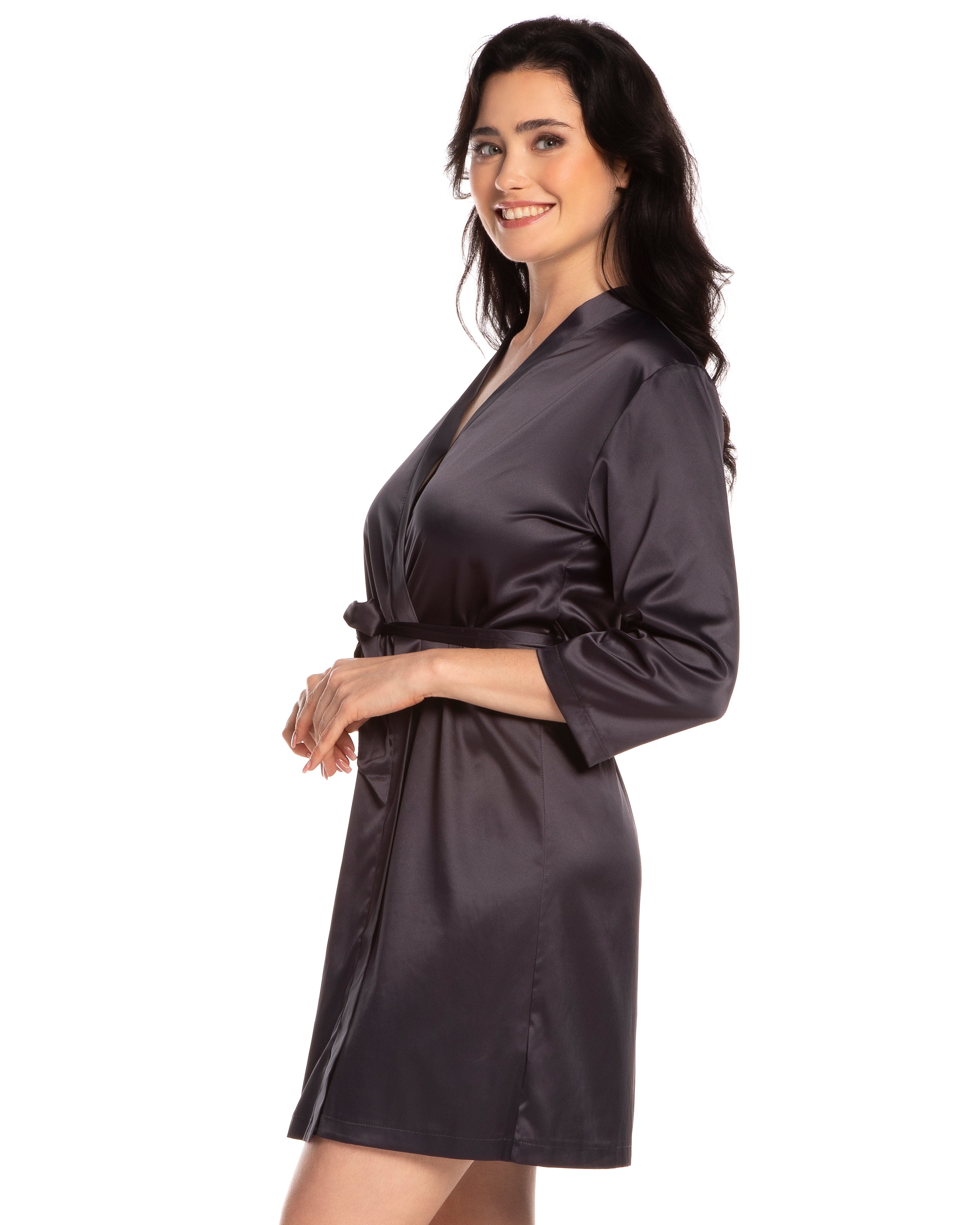 Satin 3/4 sleeve Robe S03200 grey