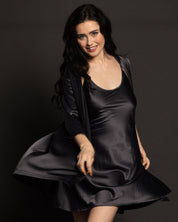 Satin 3/4 sleeve Robe S03200 grey