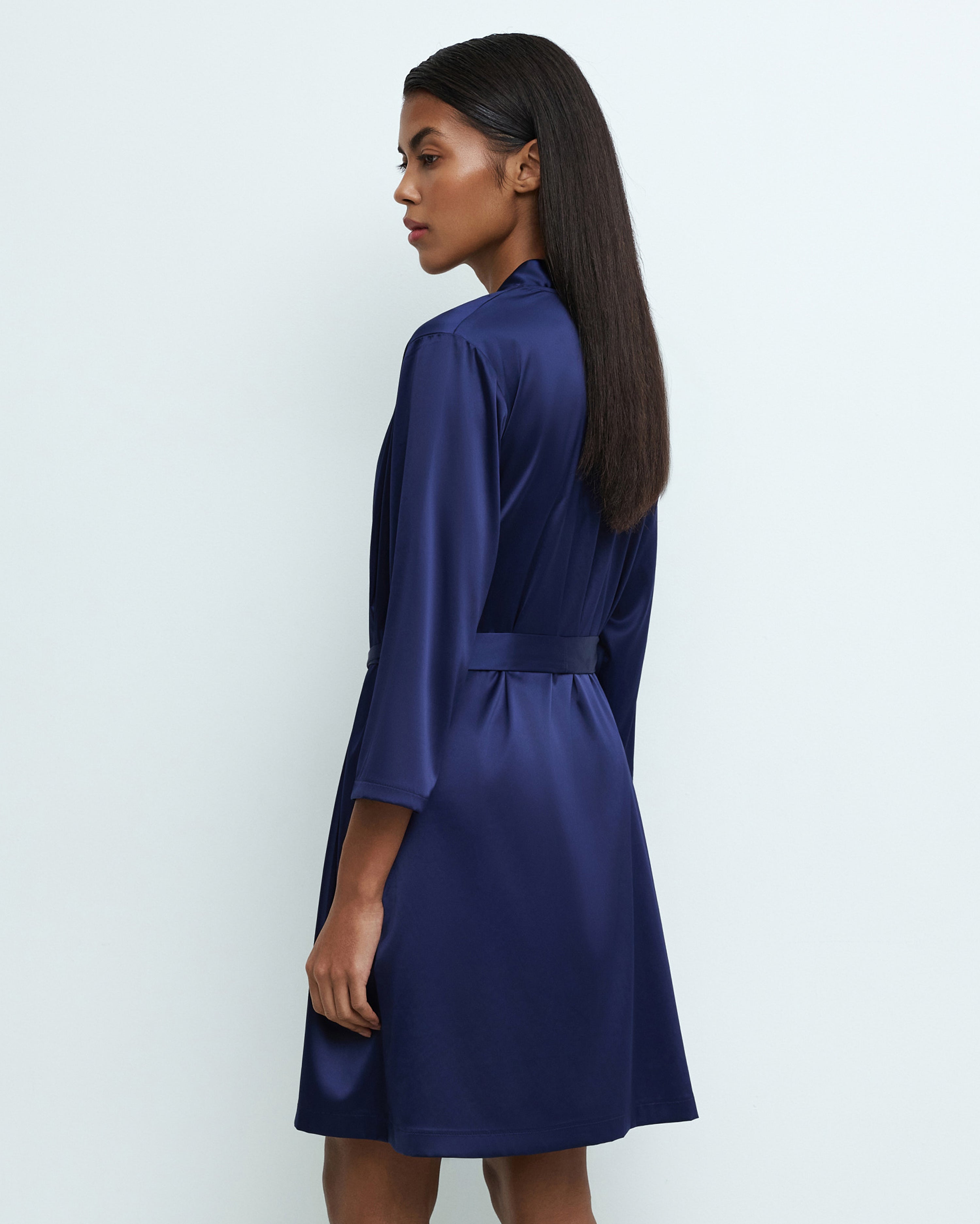 Satin 3/4 sleeve Robe S03200 navy