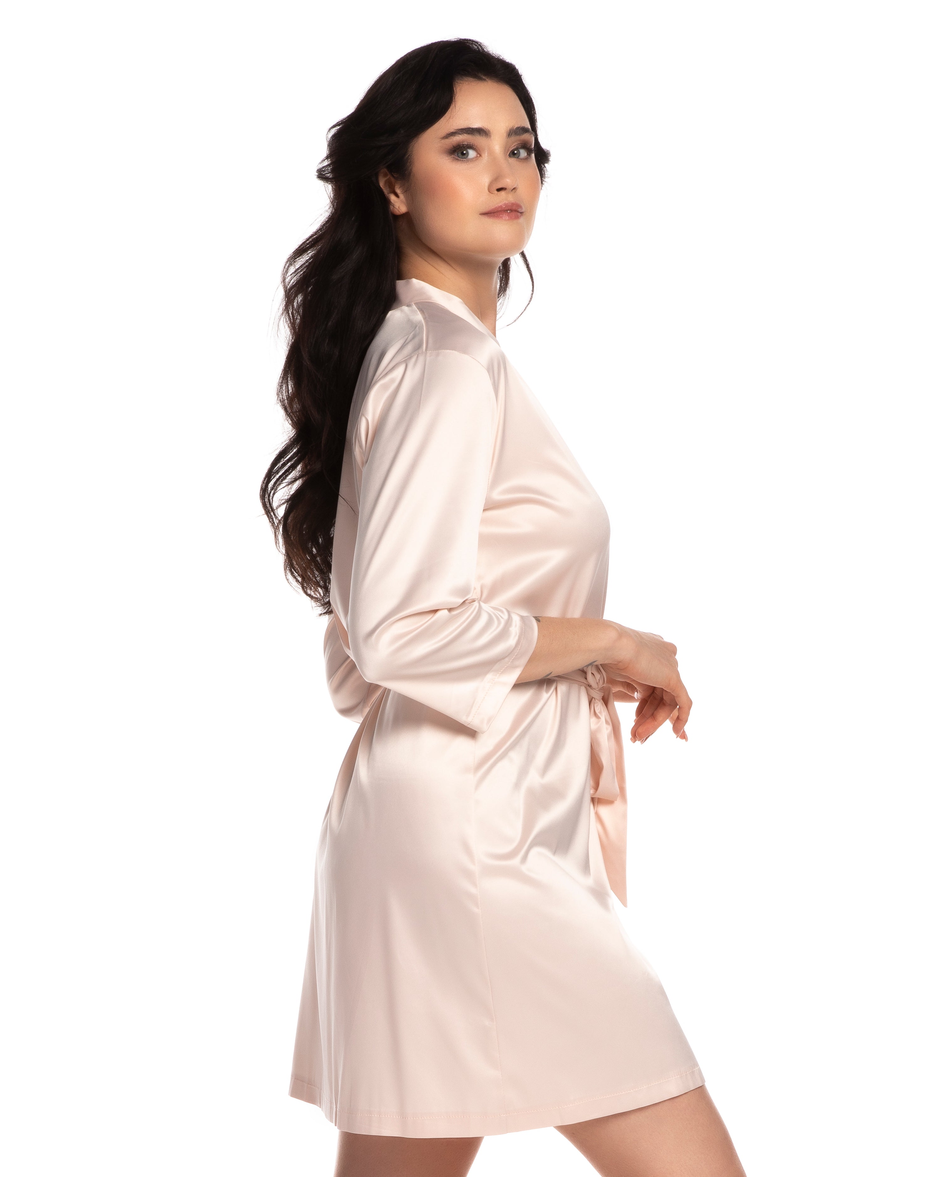 Satin 3/4 sleeve Robe S03200 pink