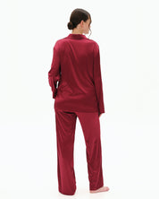 Satin button-up long sleeve Pajama set S03401 burgundy