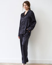 Satin button-up long sleeve Pajama set S03401 black