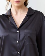 Satin button-up long sleeve Pajama set S03401 black