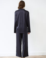 Satin button-up long sleeve Pajama set S03401 black