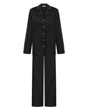 Satin button-up long sleeve Pajama set S03401 black
