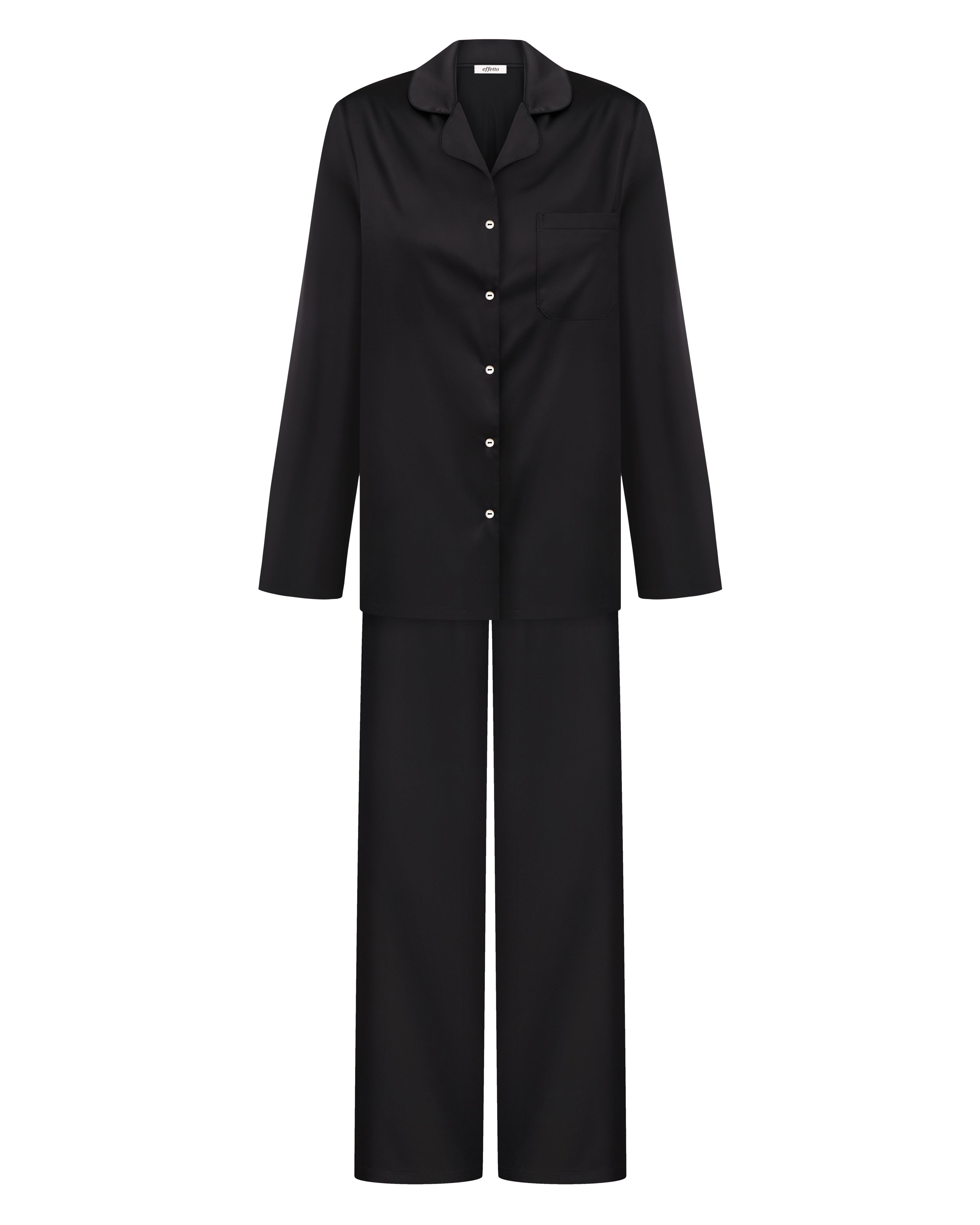 Satin button-up long sleeve Pajama set S03401 black