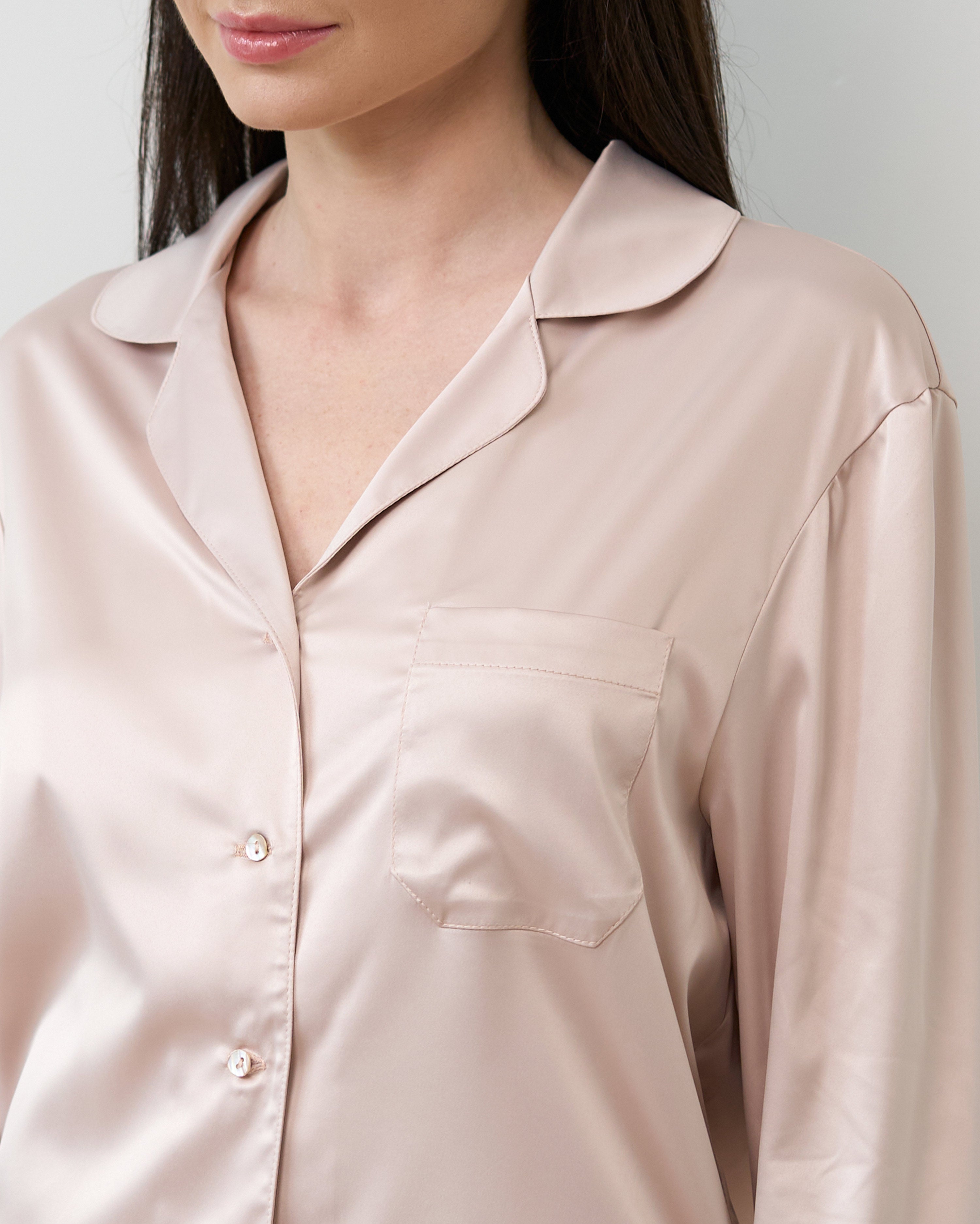 Satin button-up long sleeve Pajama set S03401 blush