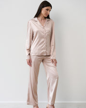 Satin button-up long sleeve Pajama set S03401 blush