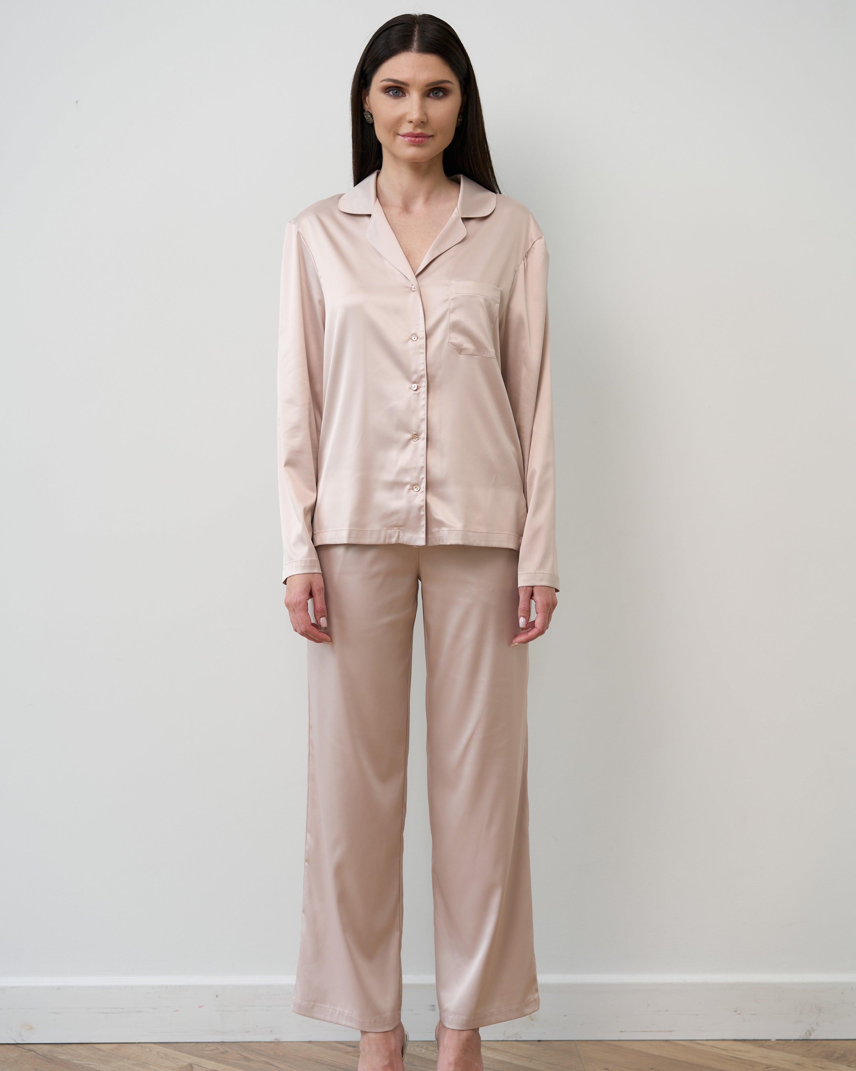 Satin button-up long sleeve Pajama set S03401 blush