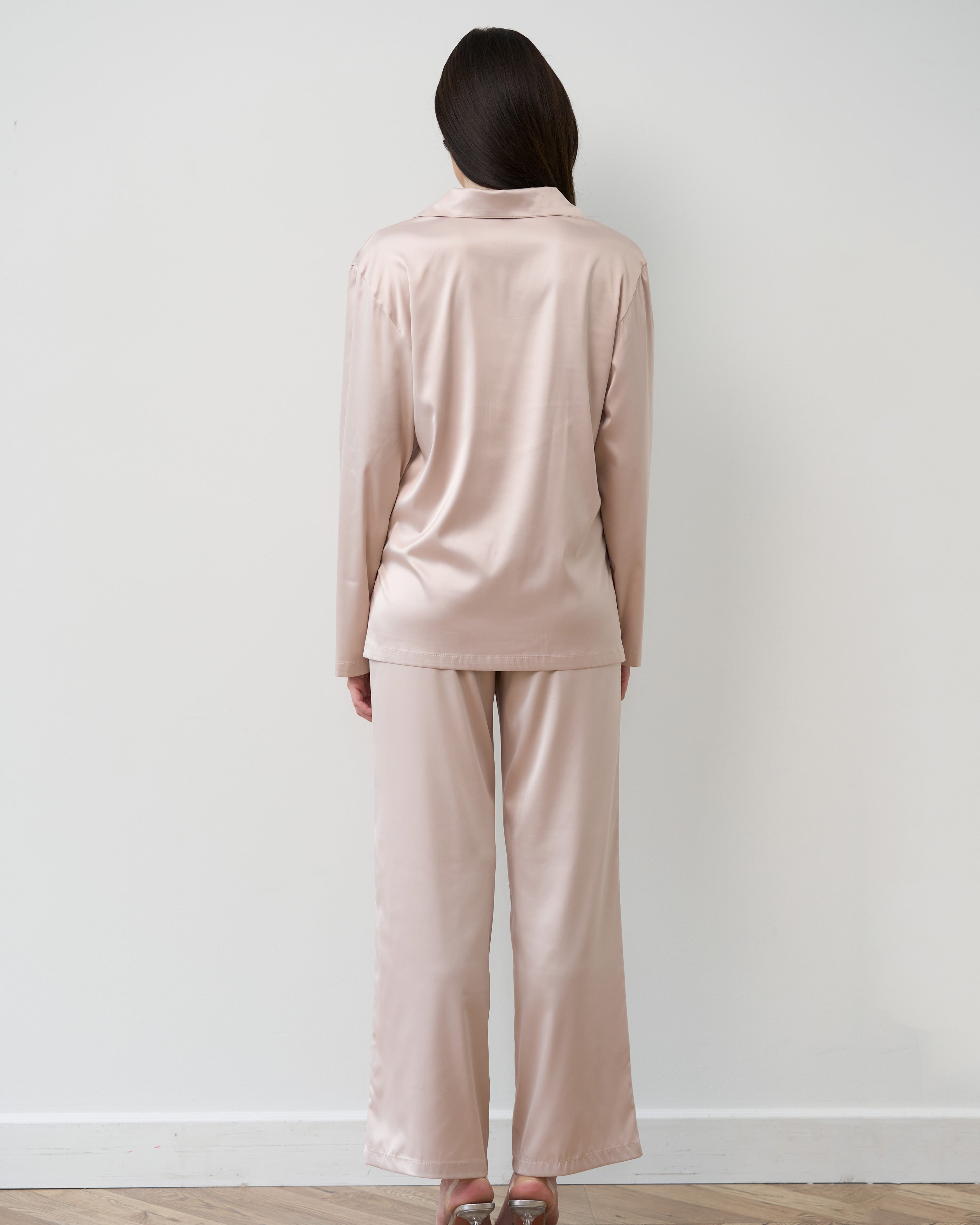 Satin button-up long sleeve Pajama set S03401 blush