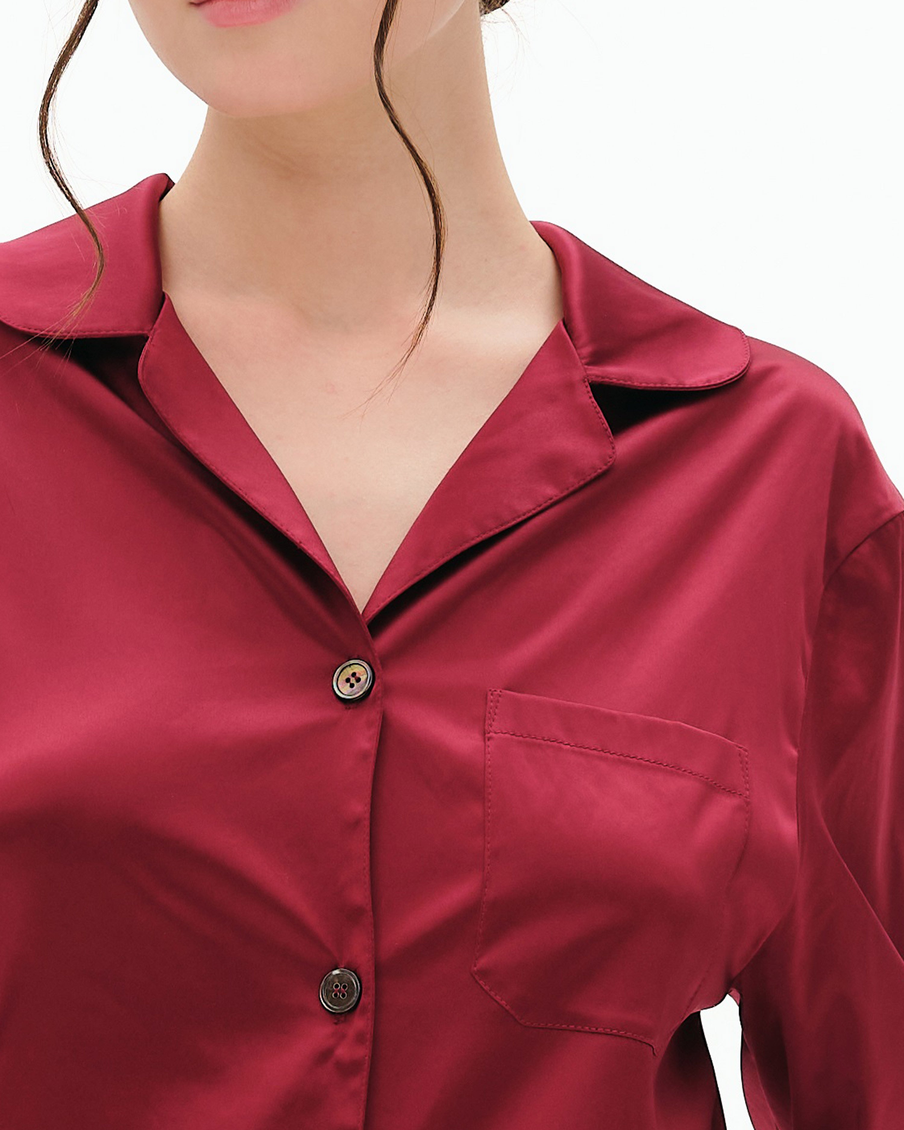 Satin button-up long sleeve Pajama set S03401 burgundy