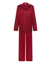 Satin button-up long sleeve Pajama set S03401 burgundy