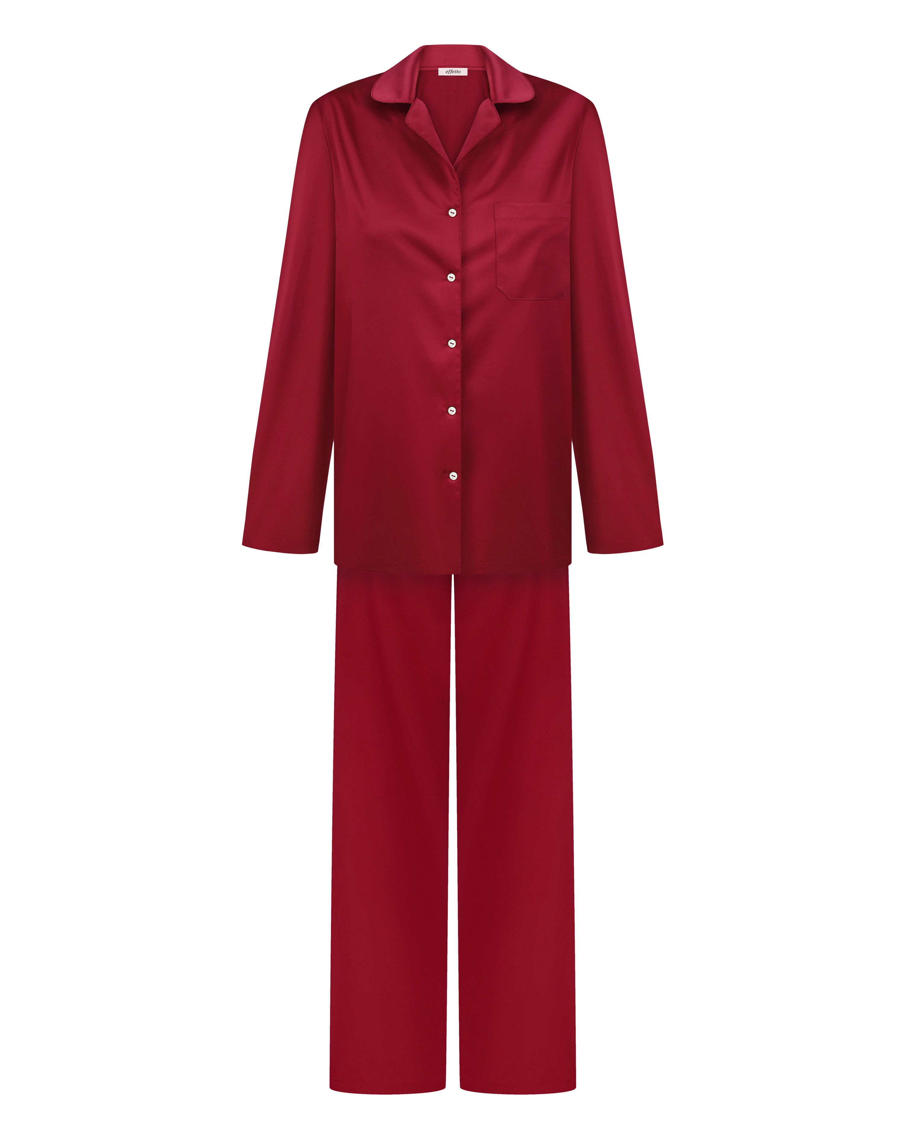 Satin button-up long sleeve Pajama set S03401 burgundy