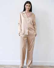 Satin button-up long sleeve Pajama set S03401 gold