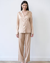 Satin button-up long sleeve Pajama set S03401 gold
