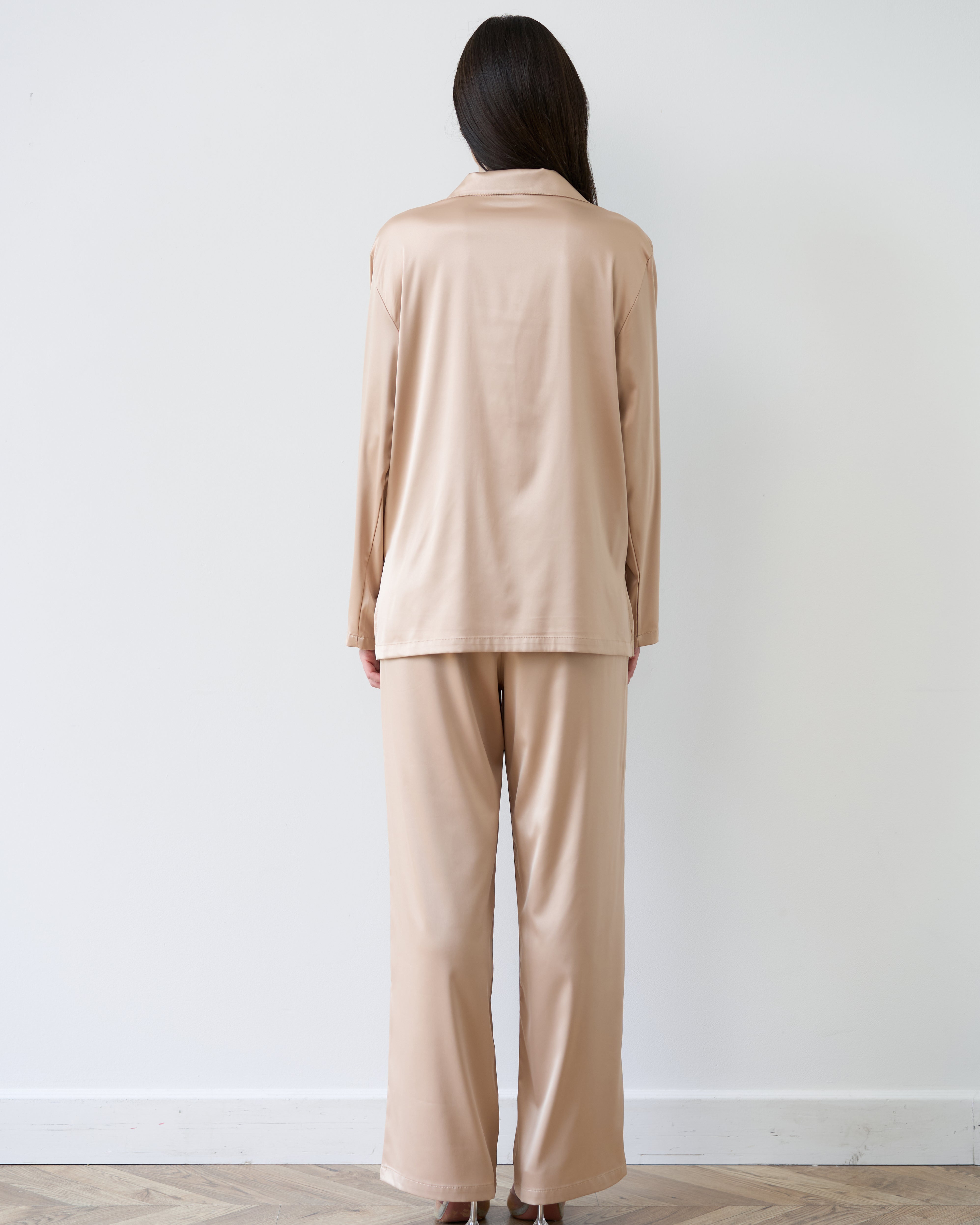 Satin button-up long sleeve Pajama set S03401 gold