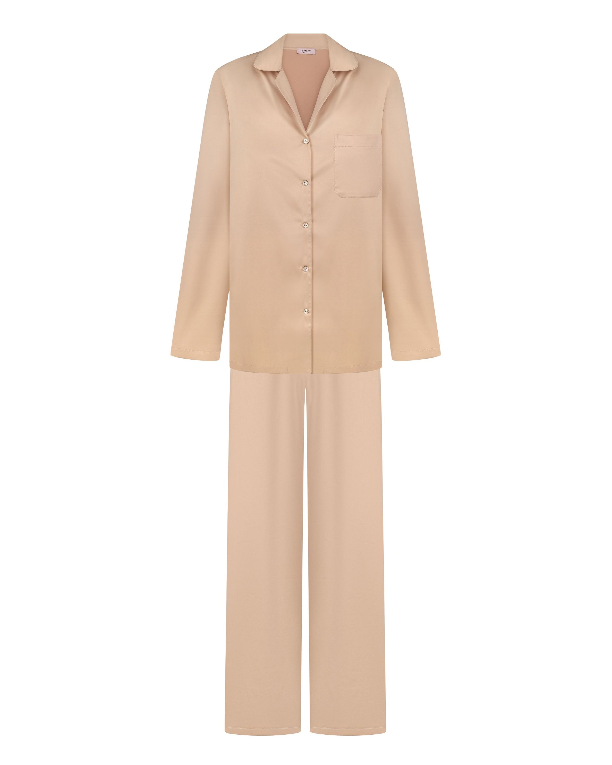 Satin button-up long sleeve Pajama set S03401 gold