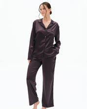 Satin button-up long sleeve Pajama set S03401 grey