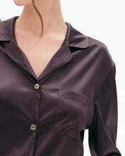 Satin button-up long sleeve Pajama set S03401 grey