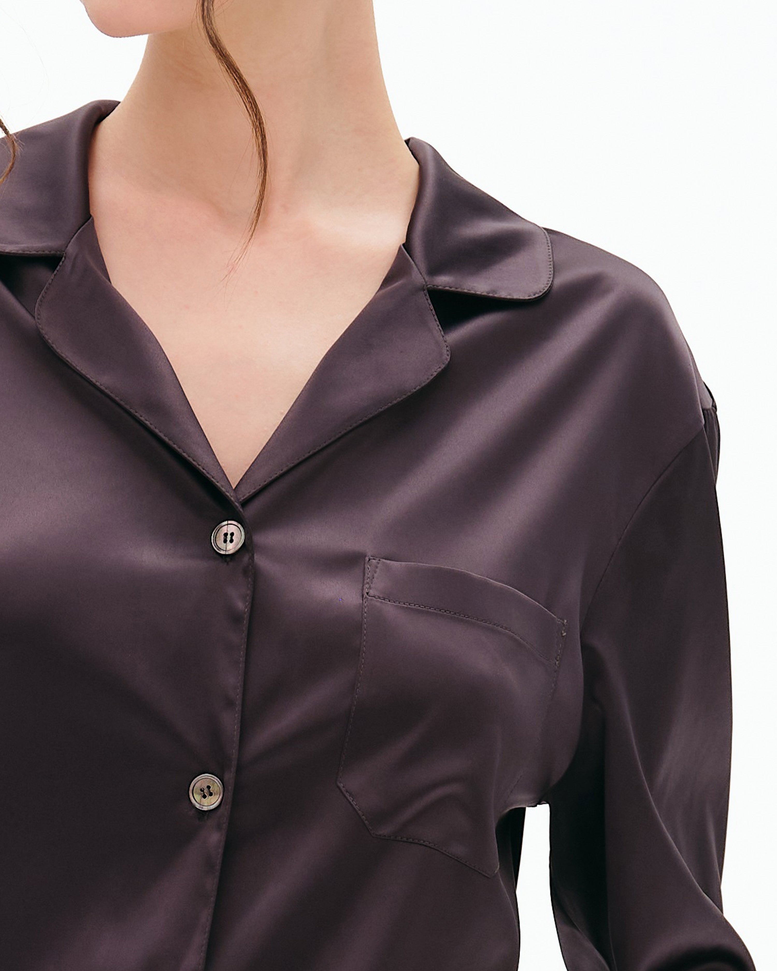 Satin button-up long sleeve Pajama set S03401 grey