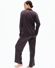 Satin button-up long sleeve Pajama set S03401 grey