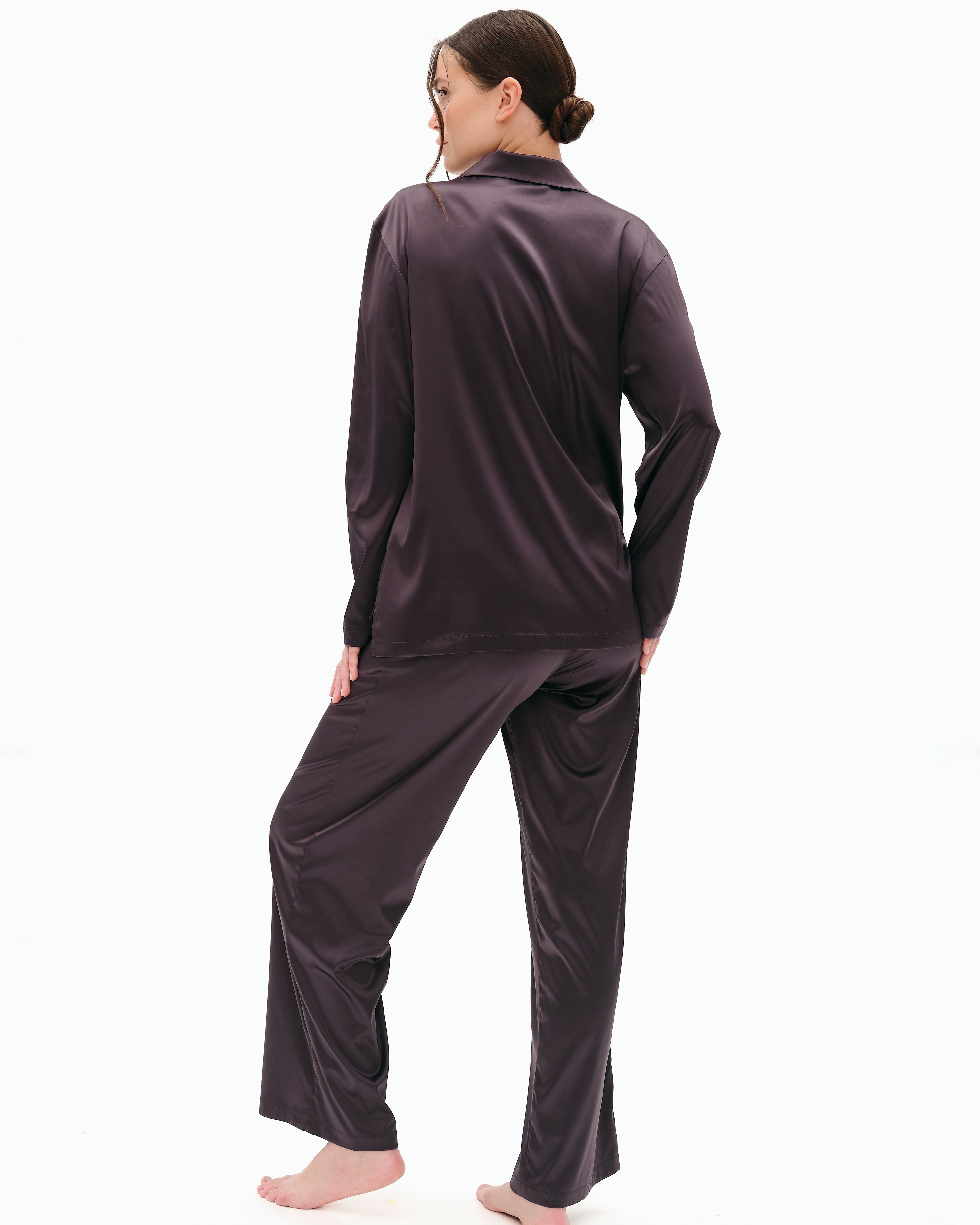 Satin button-up long sleeve Pajama set S03401 grey