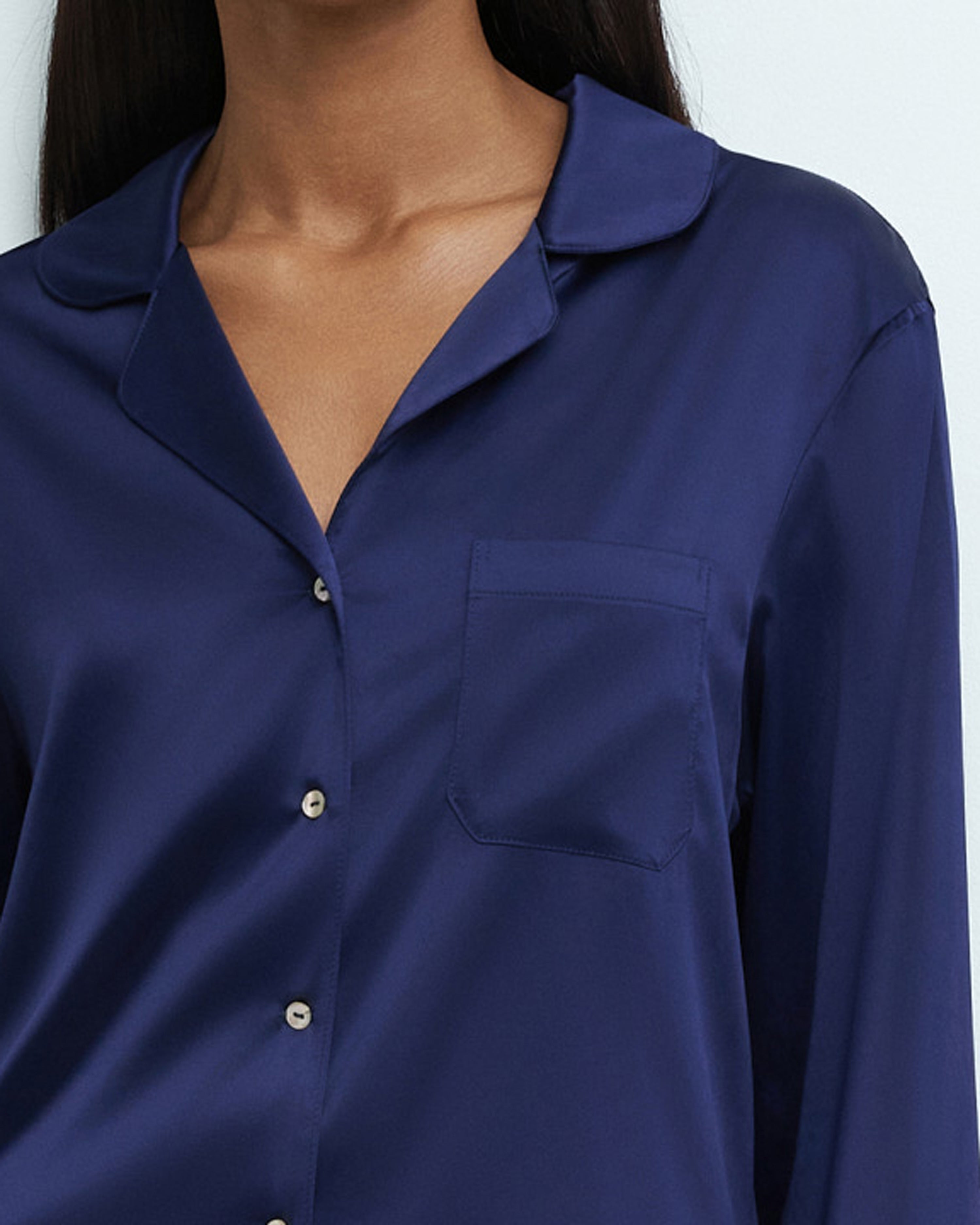Satin button-up long sleeve Pajama set S03401 navy