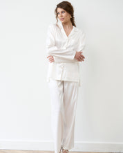 Satin button-up long sleeve Pajama set S03401 white