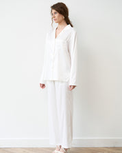 Satin button-up long sleeve Pajama set S03401 white