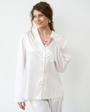 Satin button-up long sleeve Pajama set S03401 white