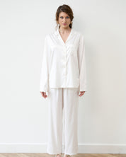 Satin button-up long sleeve Pajama set S03401 white