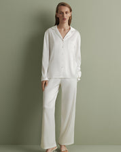 Satin button-up long sleeve Pajama set S03401 white