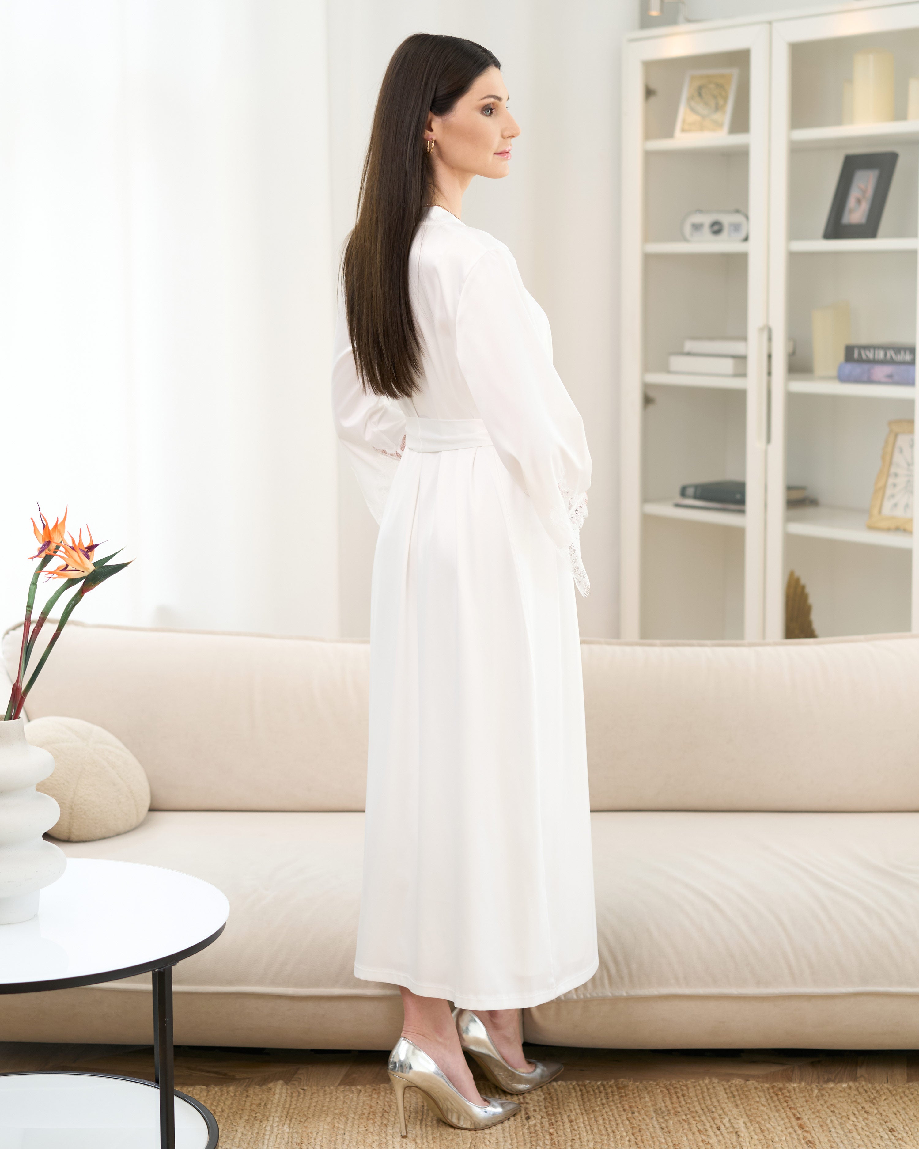 Satin long Robe S03402 white