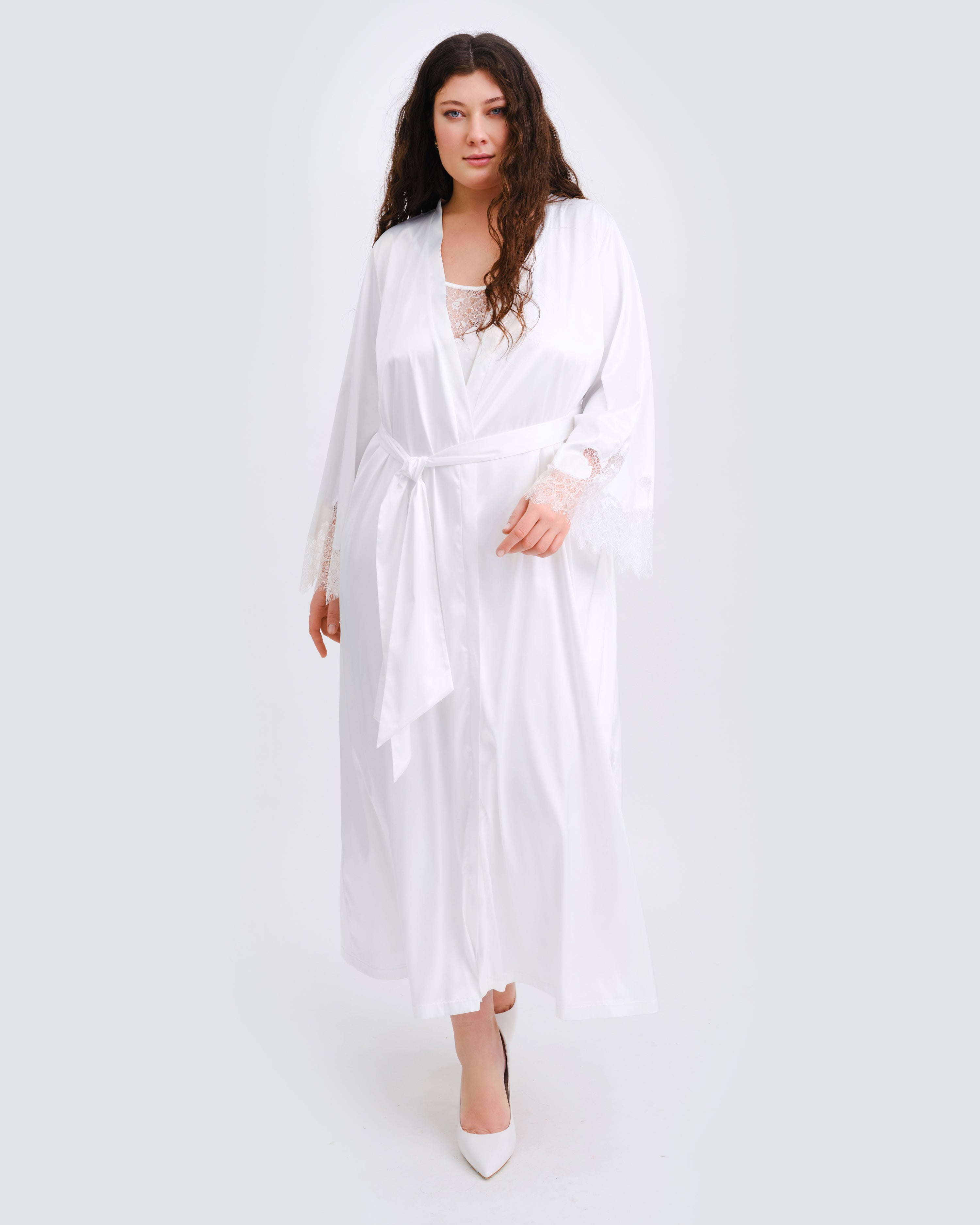Satin long Robe S03402 white