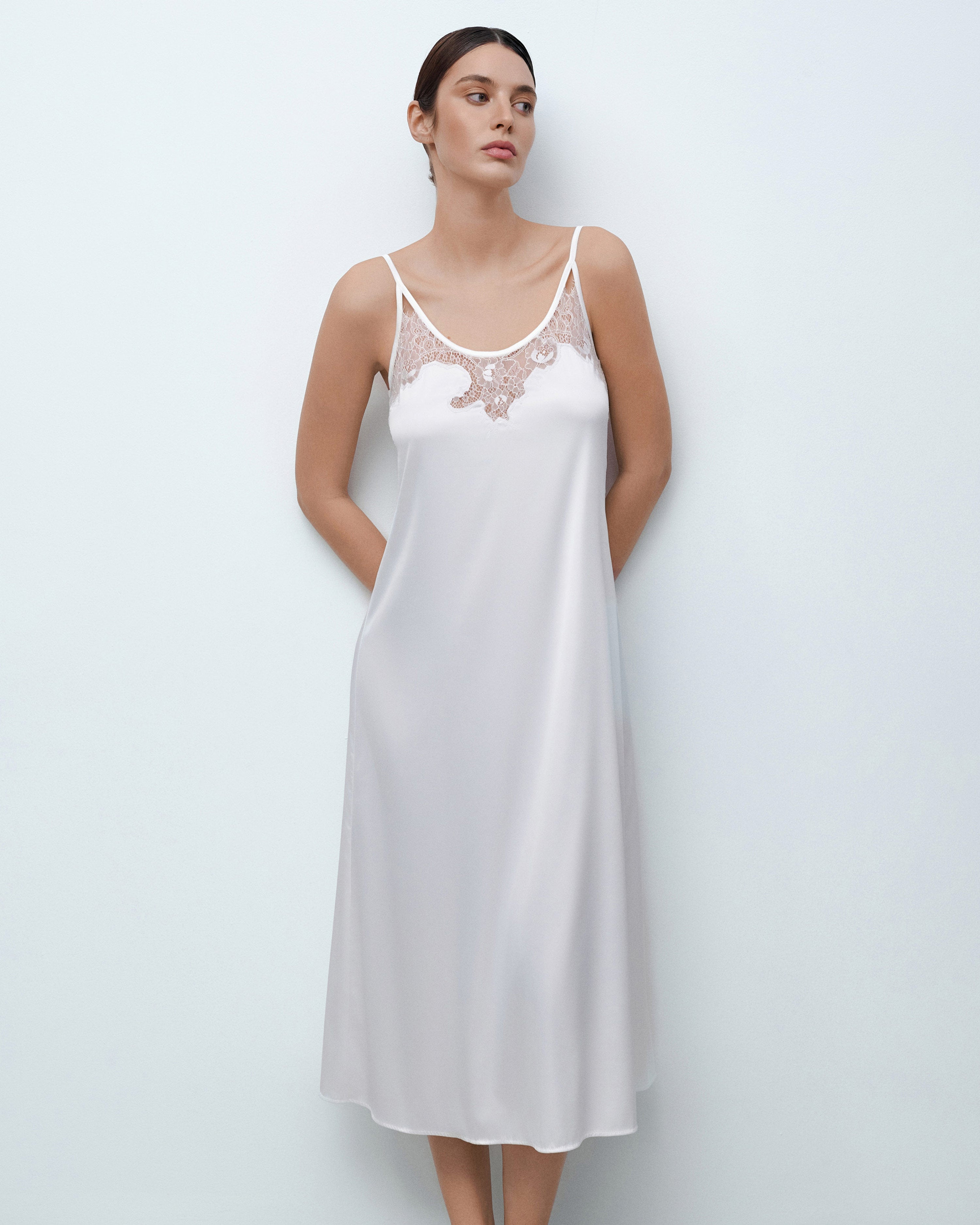 Satin Nightgown spaghetti strap S03403 white