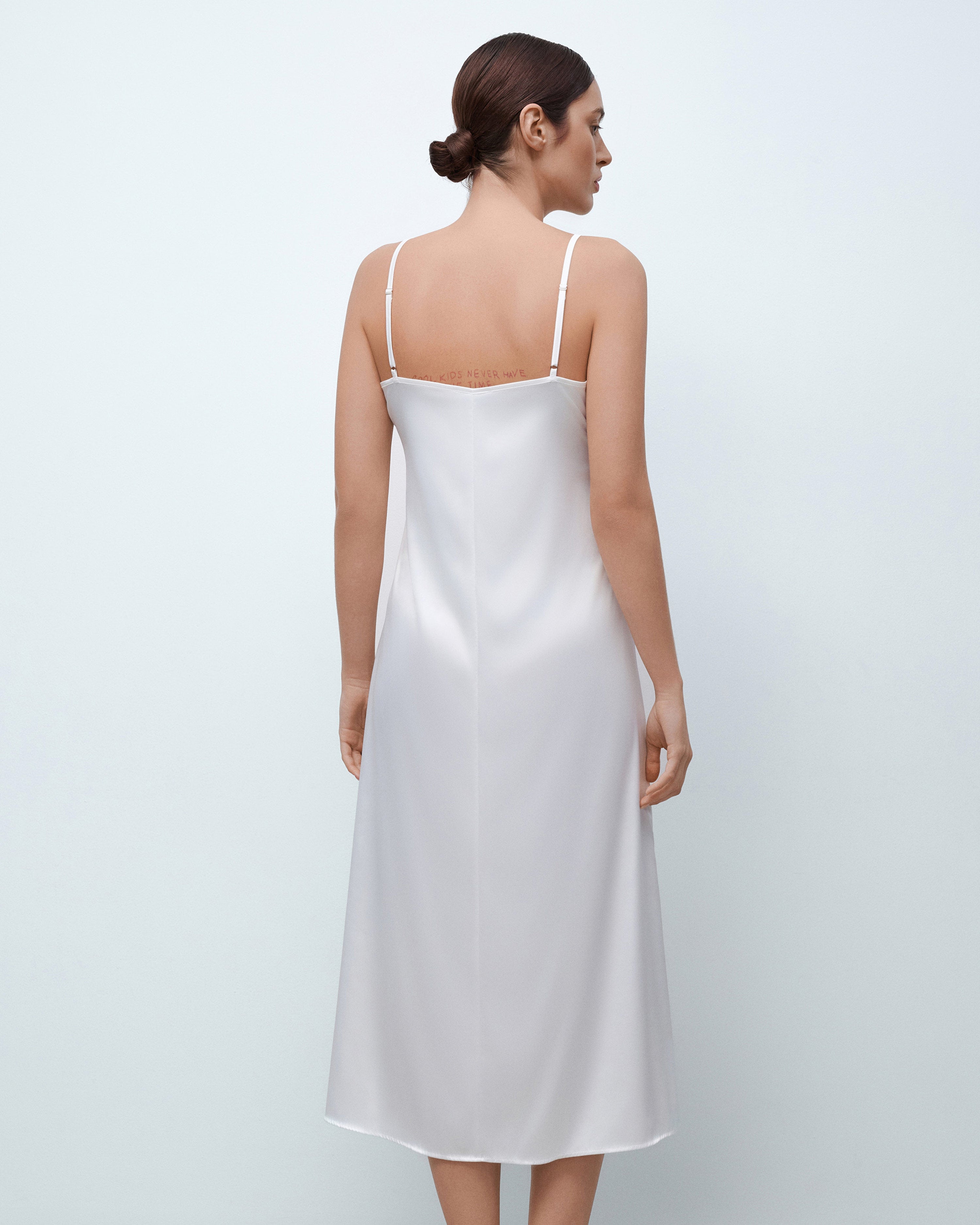 Satin Nightgown spaghetti strap S03403 white